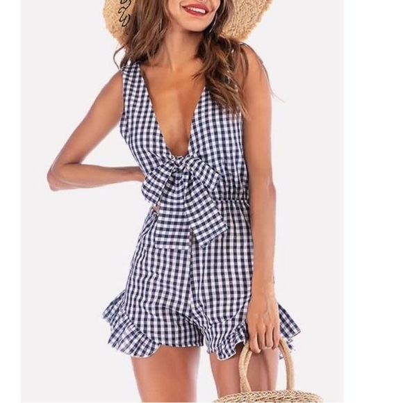 Fashion Nova, day date gingham romper. - Picture 3 of 8